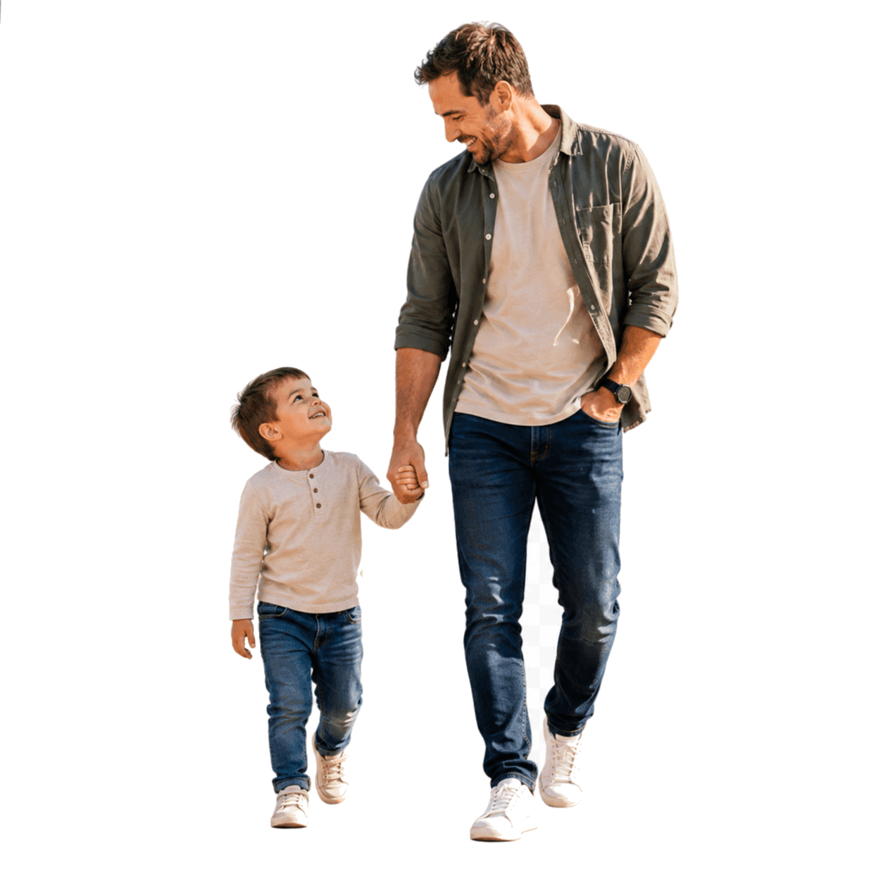 A father and son walking together outdoors